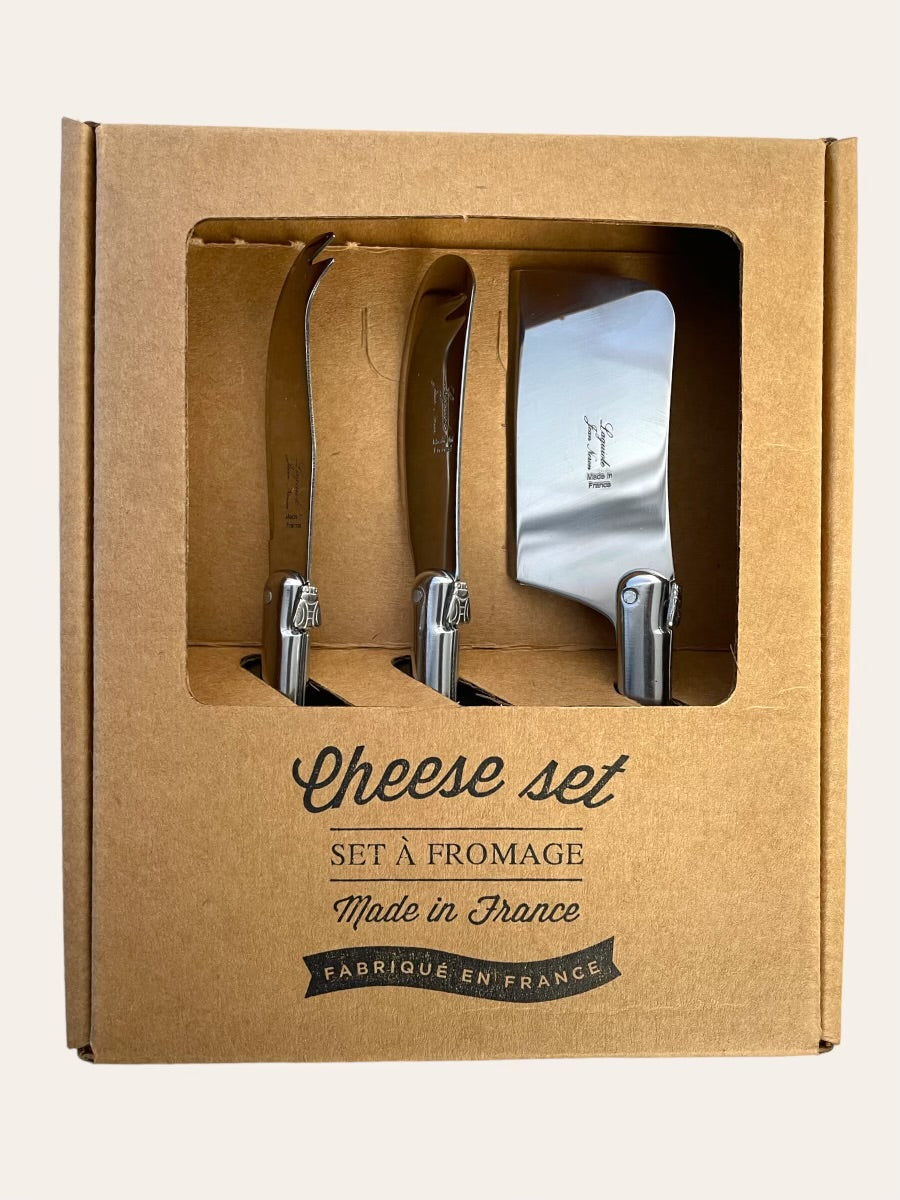 Laguiole Stainless Steel Mini Cheese Set in Kraft Box (Cutter, Spreader, Fork Tipped Knife) Cutlery Set Laguiole Brand_Laguiole Gift Sets Kitchen_Dinnerware Kitchen_Kitchenware Knife Sets Laguiole Mini Cheese Sets Spring Collection PhotoRoom_20231023_143533