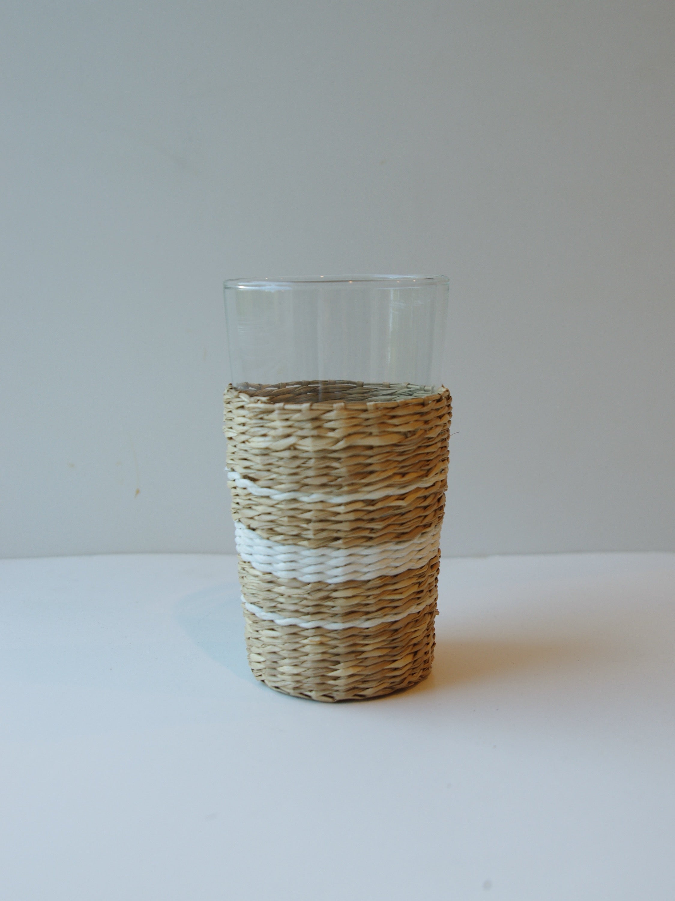 White Collection Seagrass Highball (Now 25% off!) Glass Seagrass Brand_Seagrass & Rattan Kitchen_Drinkware lm New Arrivals Seagrass Tumblers & Highballs Seagrass_White_Stripe_Highball_GlassE12E38ED-2249x3000