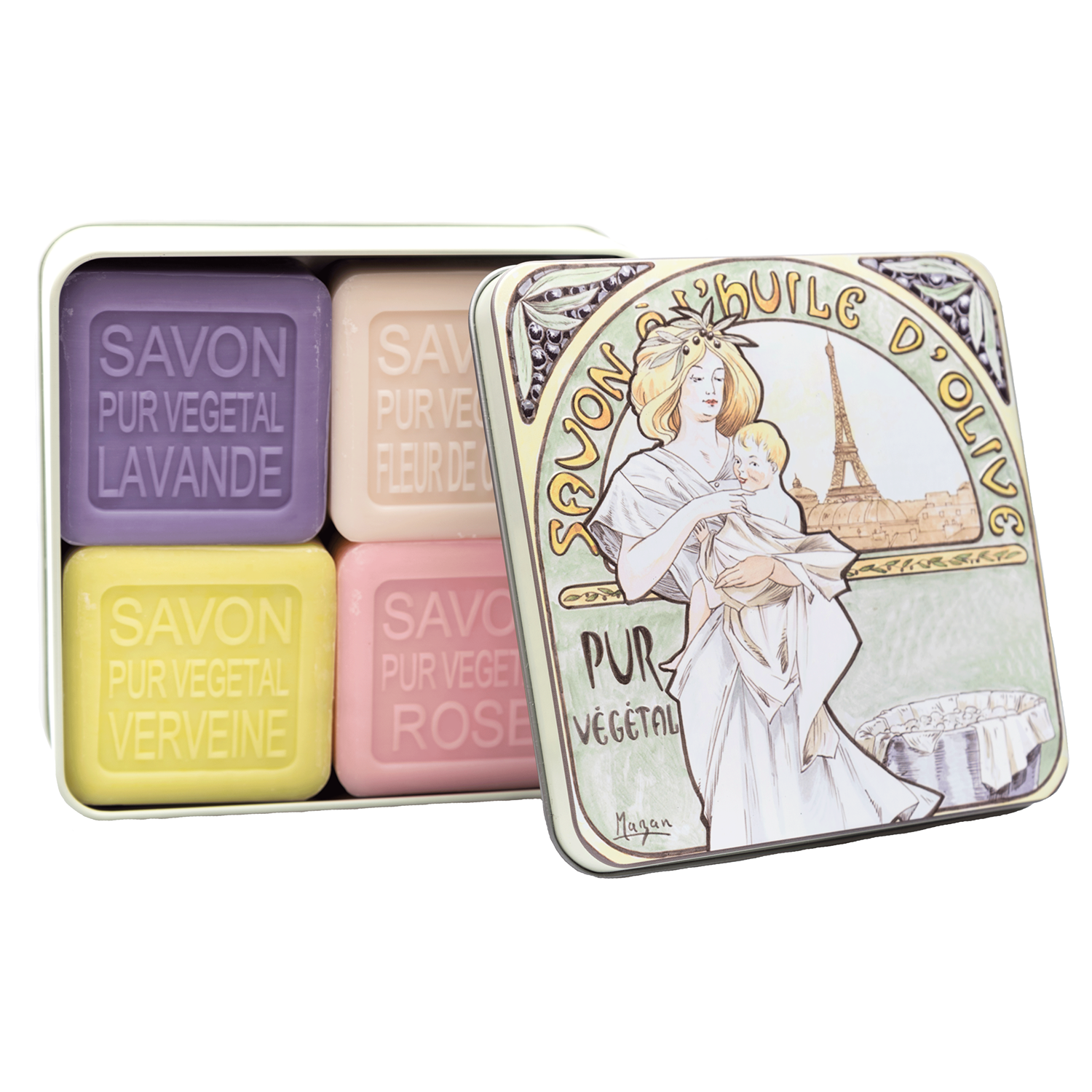 La Savonnerie de Nyons Set of 4 Soaps in Tin Box Mucha Soap La Savonnerie de Nyons 200g Soap in Tin Box Bath & Body_Bar Soap Brand_La Savonnerie de Nyons KTFWHS 100gSoapsinTinBox-Mucha