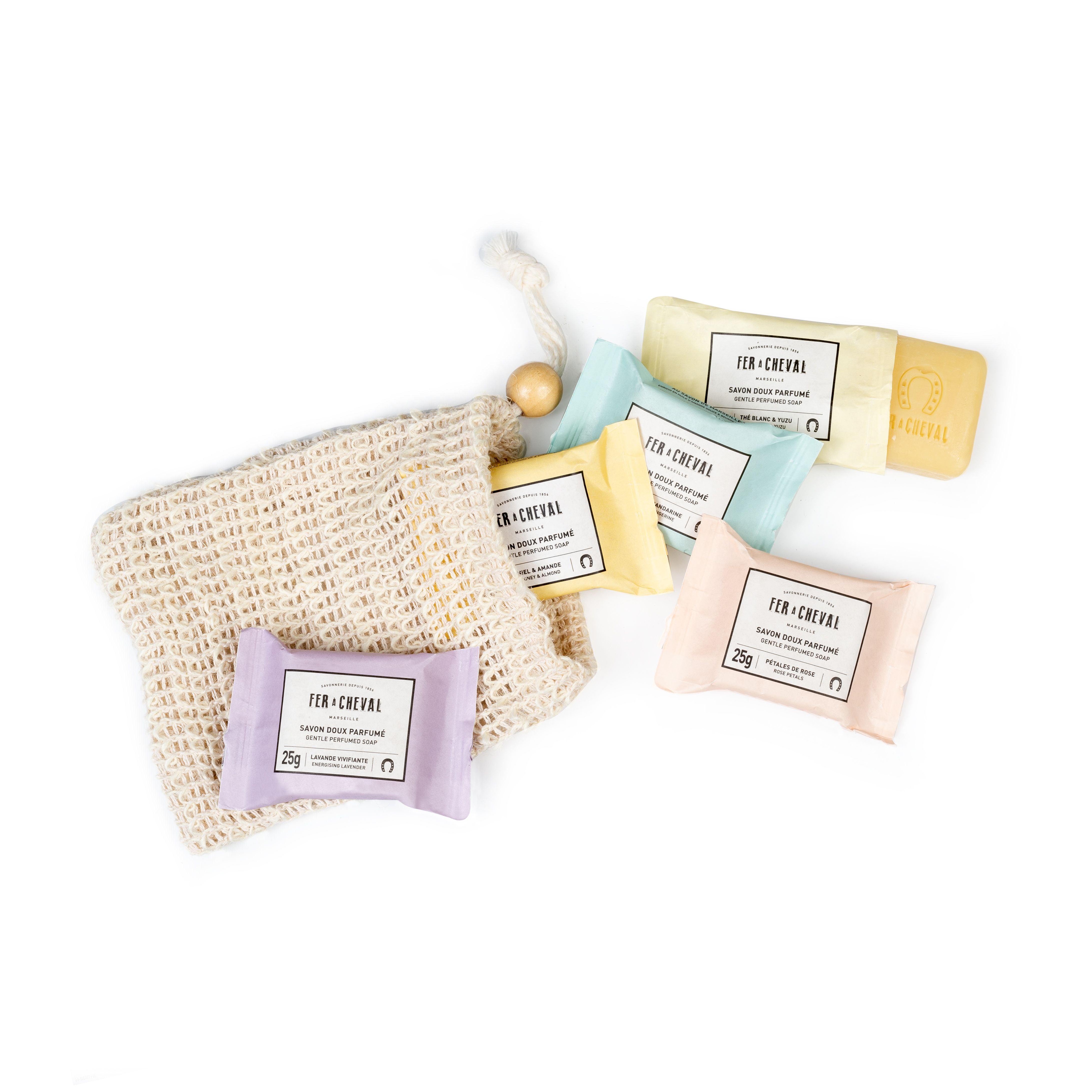 Fer à Cheval Five Assorted 25g Extra Mild Soaps in Sisal Bag Soap Fer à Cheval Bath & Body_Bar Soap Bath & Body_Gift Sets Brand_Fer à Cheval CLEAN OUT SALE KTFWHS 5assorted