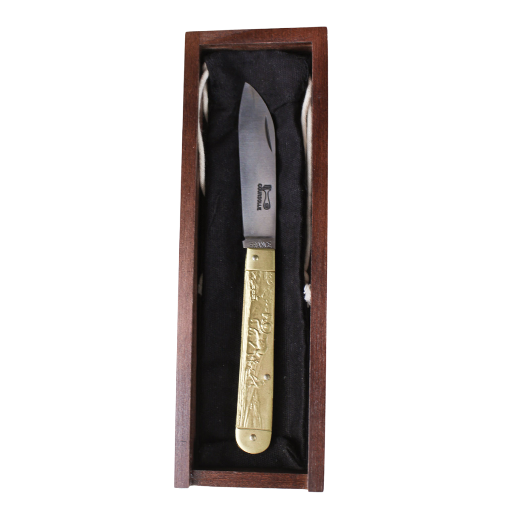 Couperier Coursolle Brass Single Blade Pocket Knife - Farmer - Pocket Knives - Couperier Coursolle - Brand_Couperier Coursolle - Kitchen_Dinnerware - Kitchen_Kitchenware - Knife Sets - Laguiole - Spring Collection - 7800LAI294WBCouperierCoursolleBrassSingleBladePocketKnife-PlowmanwithHorsesandOxen
