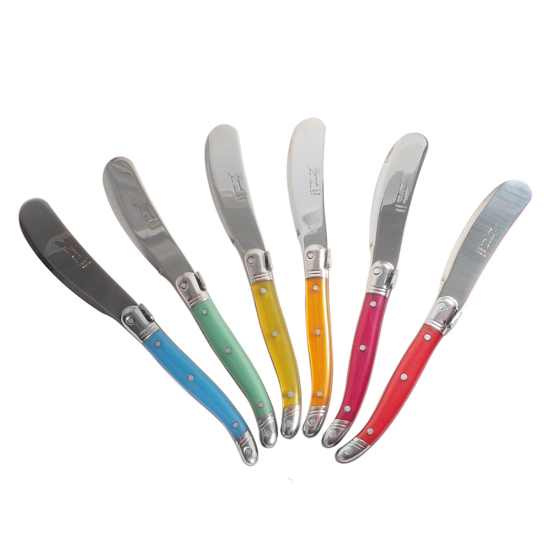 Laguiole Rainbow Mini Cheese Spreaders (Set of 12) Cutlery Laguiole Brand_Laguiole Cheese Sets Kitchen_Dinnerware Kitchen_Kitchenware Laguiole Loose Mini Rainbow Utensils Rainbow 7900-10545N_Laguiole-Rainbow-Set-of-12-Mini-Spreaders