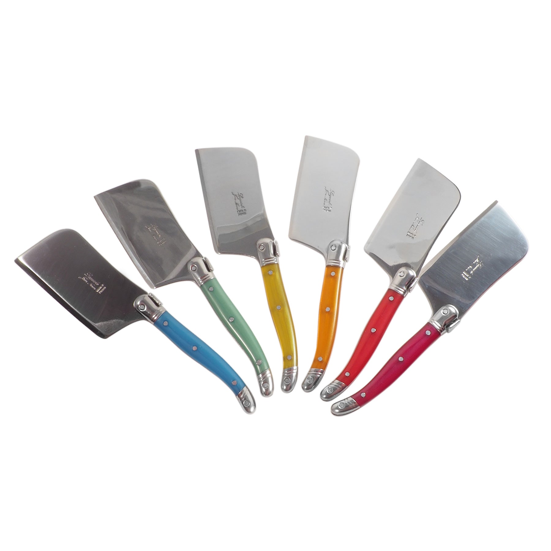 Laguiole Rainbow Mini Cheese Cutters (Set of 12) Cutlery Laguiole Brand_Laguiole Cheese Sets Kitchen_Dinnerware Kitchen_Kitchenware Laguiole Loose Mini Rainbow Utensils Rainbow 7900-10574N_Laguiole-Rainbow-Set-of-12-Mini-Cheese-Cleavers