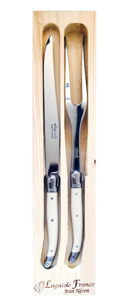 Laguiole Ivory Carving Set in Wood Box Cutlery Set Laguiole Brand_Laguiole Carving Sets Kitchen_Dinnerware Laguiole Serveware 7900-20547IW