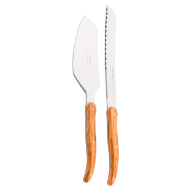 Laguiole French Olivewood Cake Set in Wood Box (Cake Slicer and Bread Knife) Cutlery Laguiole Brand_Laguiole Kitchen_Dinnerware Kitchen_Kitchenware Knife Sets Laguiole Serveware Spring Collection 7900-20629_OL_Laguiole-Olivewood