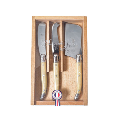Laguiole Mini Pale Horn Cheese Set in Wooden Box with Acrylic Lid (Set of 3) Cutlery Set Laguiole Brand_Laguiole Cheese Sets Gift Sets Kitchen_Dinnerware Kitchen_Kitchenware Laguiole Loose Mini Rainbow Utensils Mini Cheese Sets 7900-3300_PH_Laguiole_Mini_Pale_Horn_Cheese_Set_in_Clear_Top_Wooden_Box_Set_of_3__Web_b350aded-408f-4845-8c69-0b83e616adef