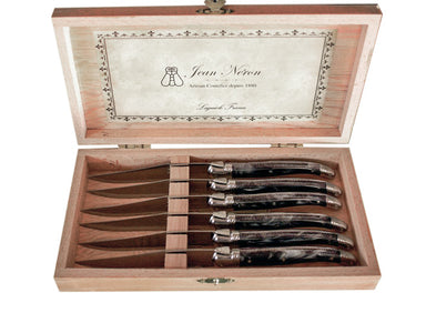 Laguiole Black Marble Platine Knives in Presentation Box (Set of 6) Cutlery Laguiole Brand_Laguiole Kitchen_Dinnerware Kitchen_Kitchenware Knife Sets Laguiole Spring Collection 7900-60540B_PB_4_1024x1024-edit_platine