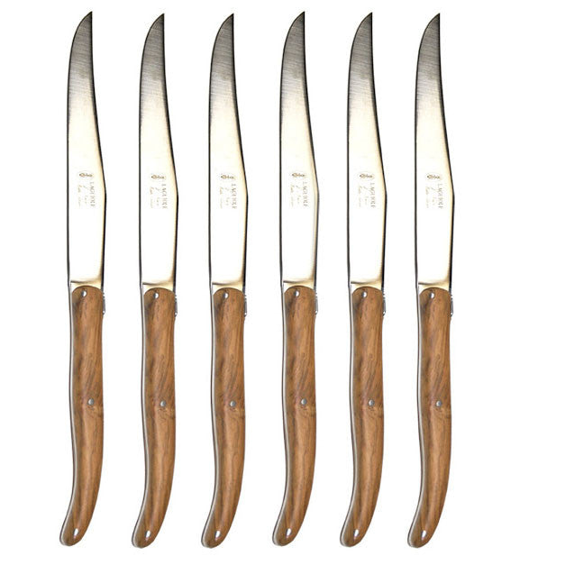 Laguiole Machine-Finish Olivewood Knives in Wooden Presentation Box (Set of 6) Cutlery Laguiole Brand_Laguiole Flatware Sets Kitchen_Dinnerware Kitchen_Kitchenware Laguiole 7900-60860OL