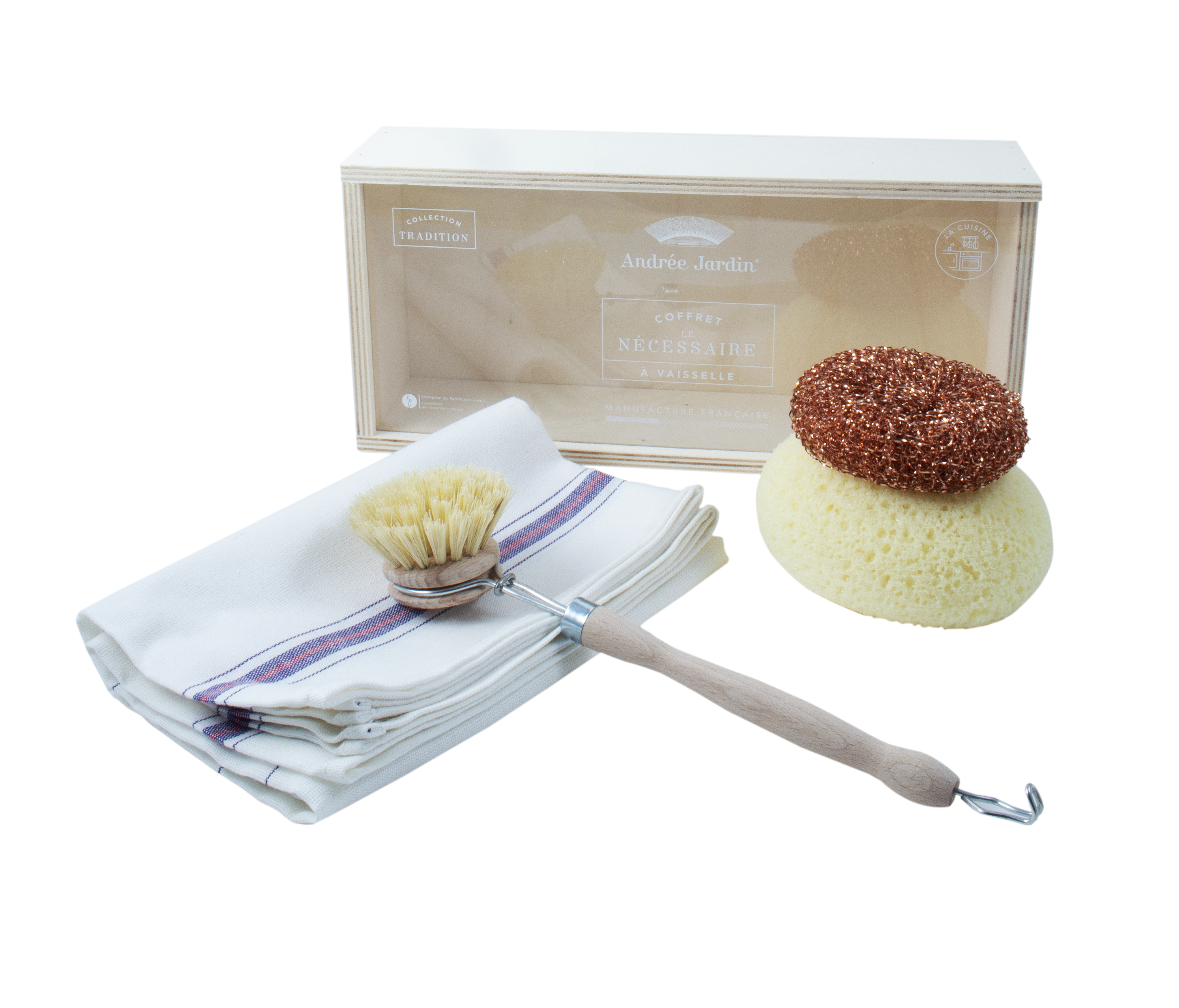 Andrée Jardin "Tradition" Dish Kit in Wooden Box Sponges & Scouring Pads Andrée Jardin Andrée Jardin Back in stock Brand_Andrée Jardin Home_Household Cleaning Kitchen_Accessories Kitchen_Kitchenware La Cuisine AndreeJardinNewDishKit_Out_2