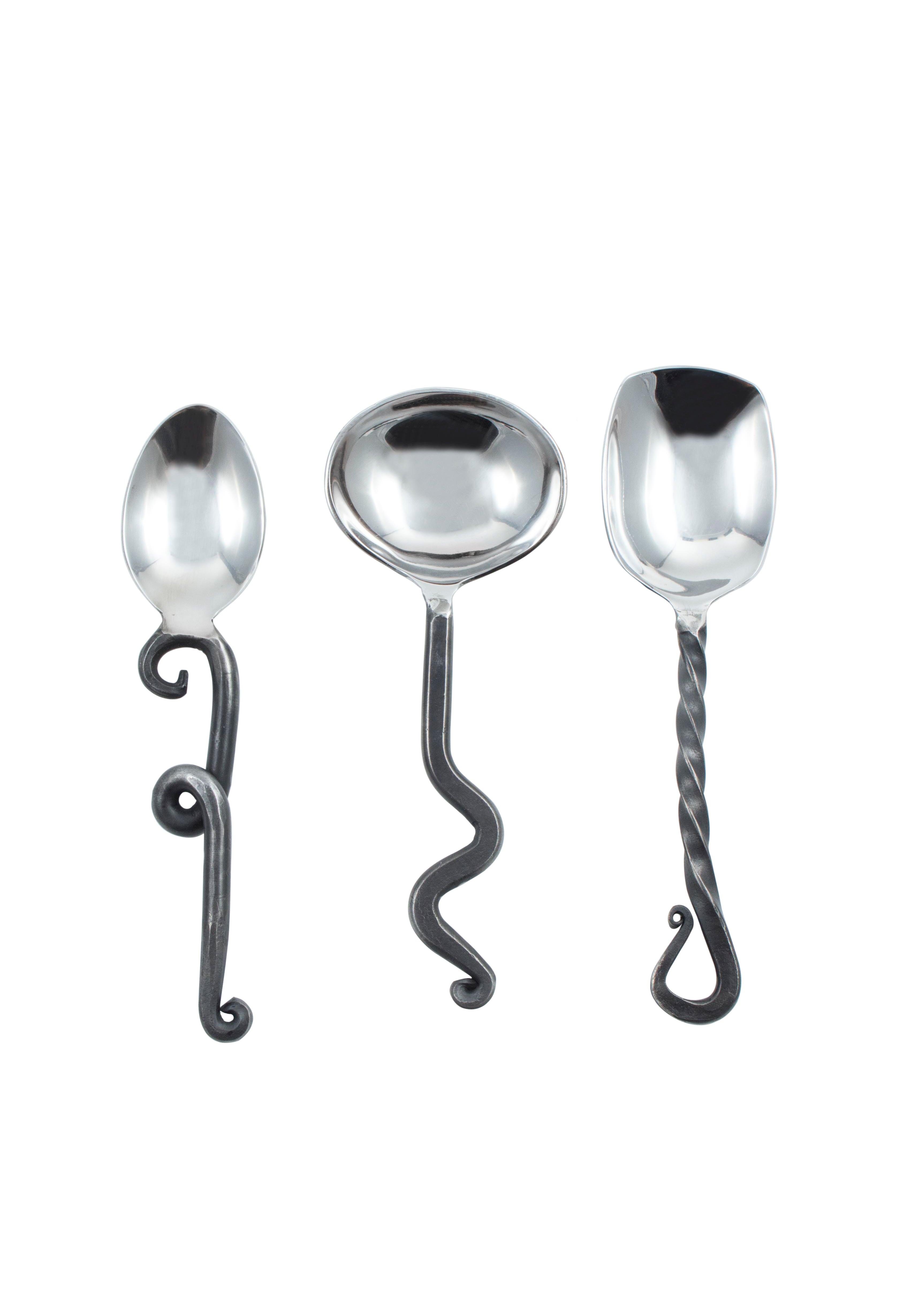 Vineyard Table Hand Forged Olive & Nut Spoons (Set of 3) Utensils Vineyard Table Brand_Vineyard Table CLEAN OUT SALE Kitchen_Dinnerware KTFWHS BRS-2654-Hand-Forged-Olive-Nut-Spoons