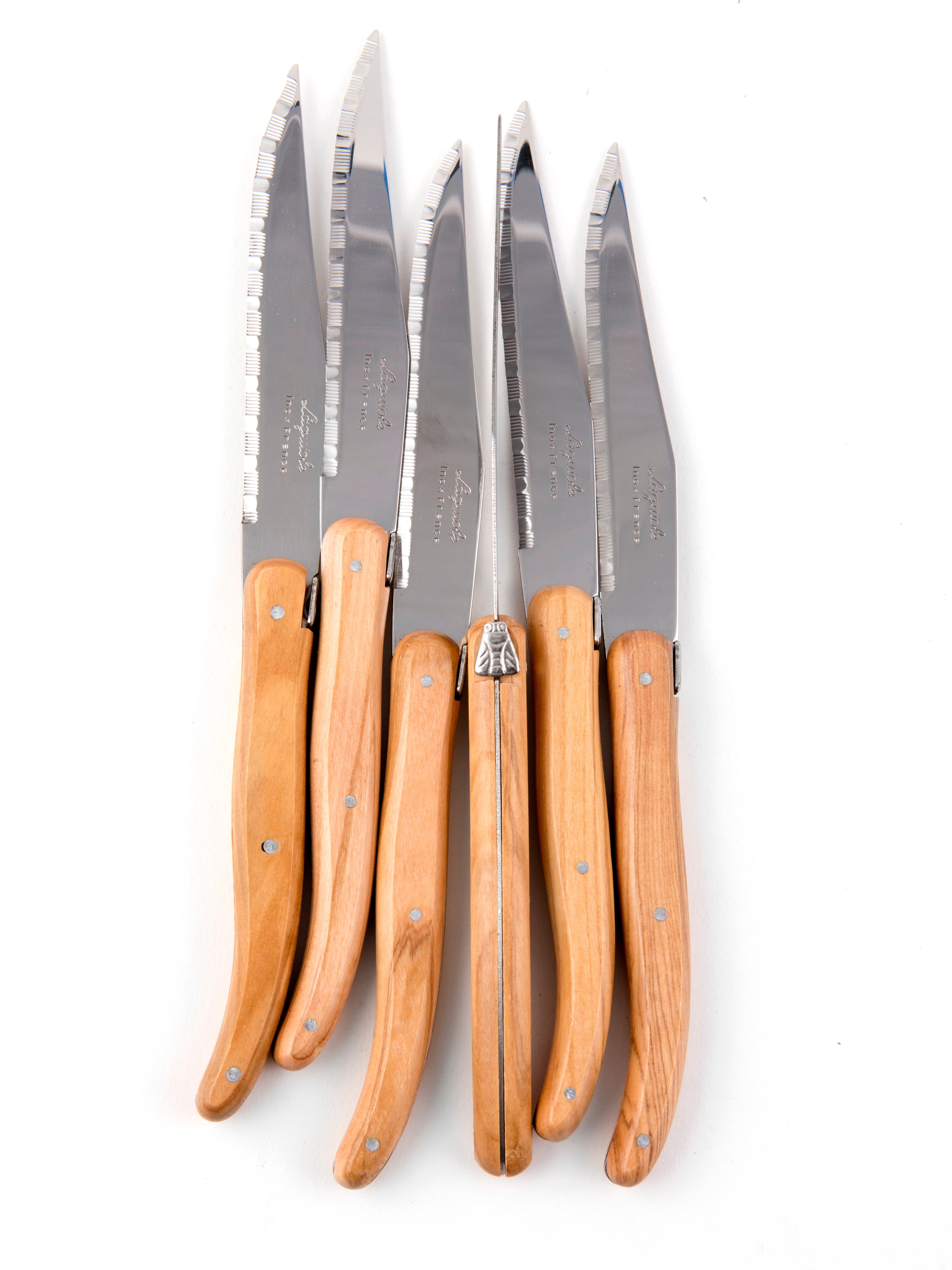 Laguiole Olivewood Knives in Wooden Box with Acrylic Lid (Set of 6) Cutlery Laguiole Brand_Laguiole Flatware Sets Kitchen_Dinnerware Kitchen_Kitchenware Laguiole DSC3636_JasonLeCras_LG_684518cc-e7b2-408f-9f2e-cb605e1227e9