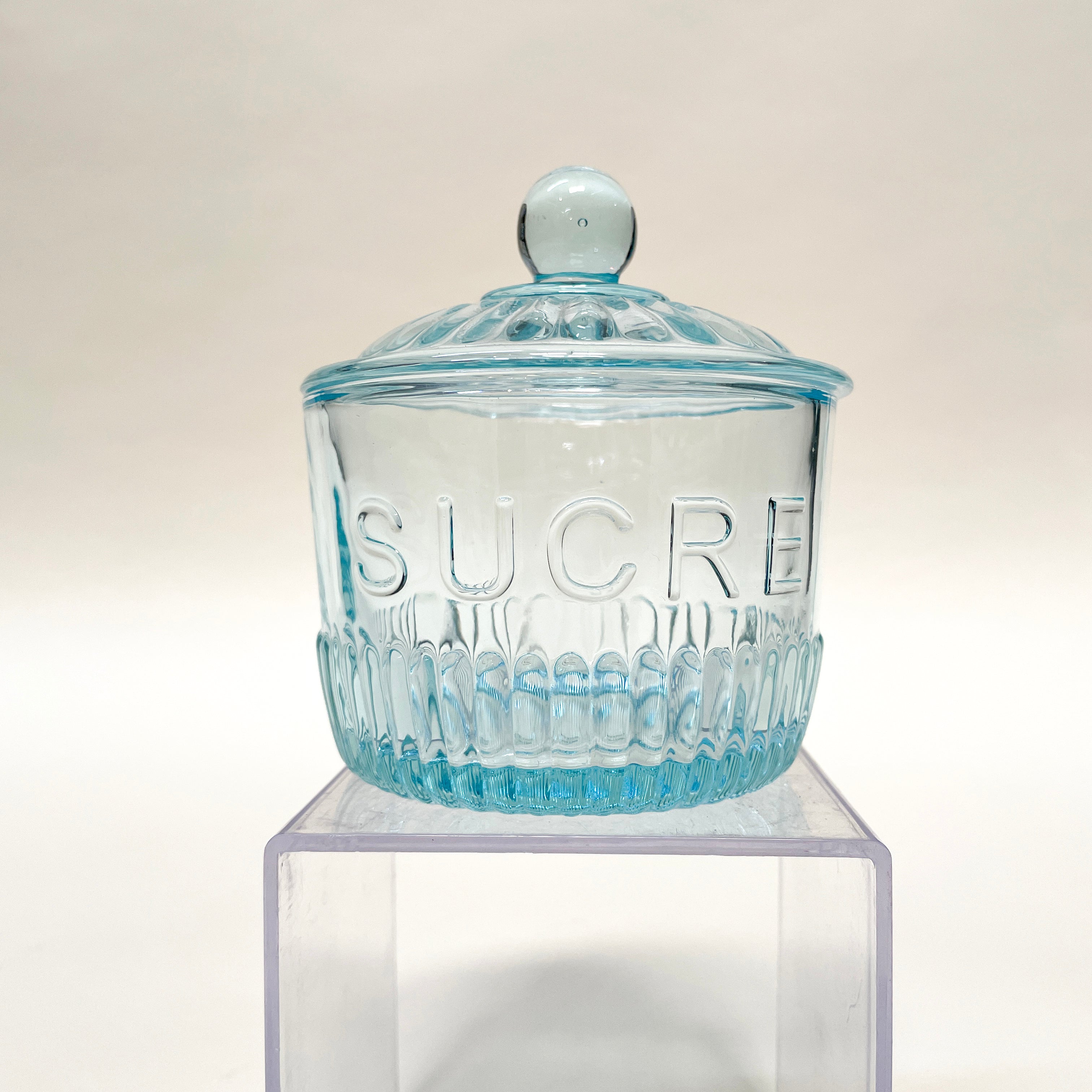 Blue "Sucre" Depression Sugar Jar Glass Depression Glassware Brand_Depression Depression Glassware Kitchen_Serveware Kitchen_Storage KTFWHS IMG_3379
