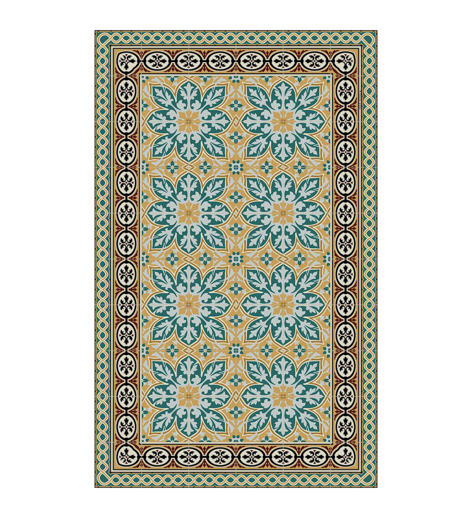 Beija Flor Blue & Gold India Floor Mat (Buy 2 Get 1 Free!) Beija Flor Beija Flor Brand_Beija Flor Classic Tile Floor Mats Home_Decor Home_Vinyl Mats Ind1-Packshot