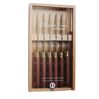 La Fourmi Laiton Steak Knives in Wooden Box with Acrylic Lid (Set of 6) Cutlery La Fourmi Brand_La Fourmi Brand_Laguiole Kitchen_Dinnerware Kitchen_Kitchenware Knife Sets La Fourmi New Arrivals LaFourmiLaitonSteakKnivesinWoodenBoxwithAcrylicLid7900-60530LT_AL