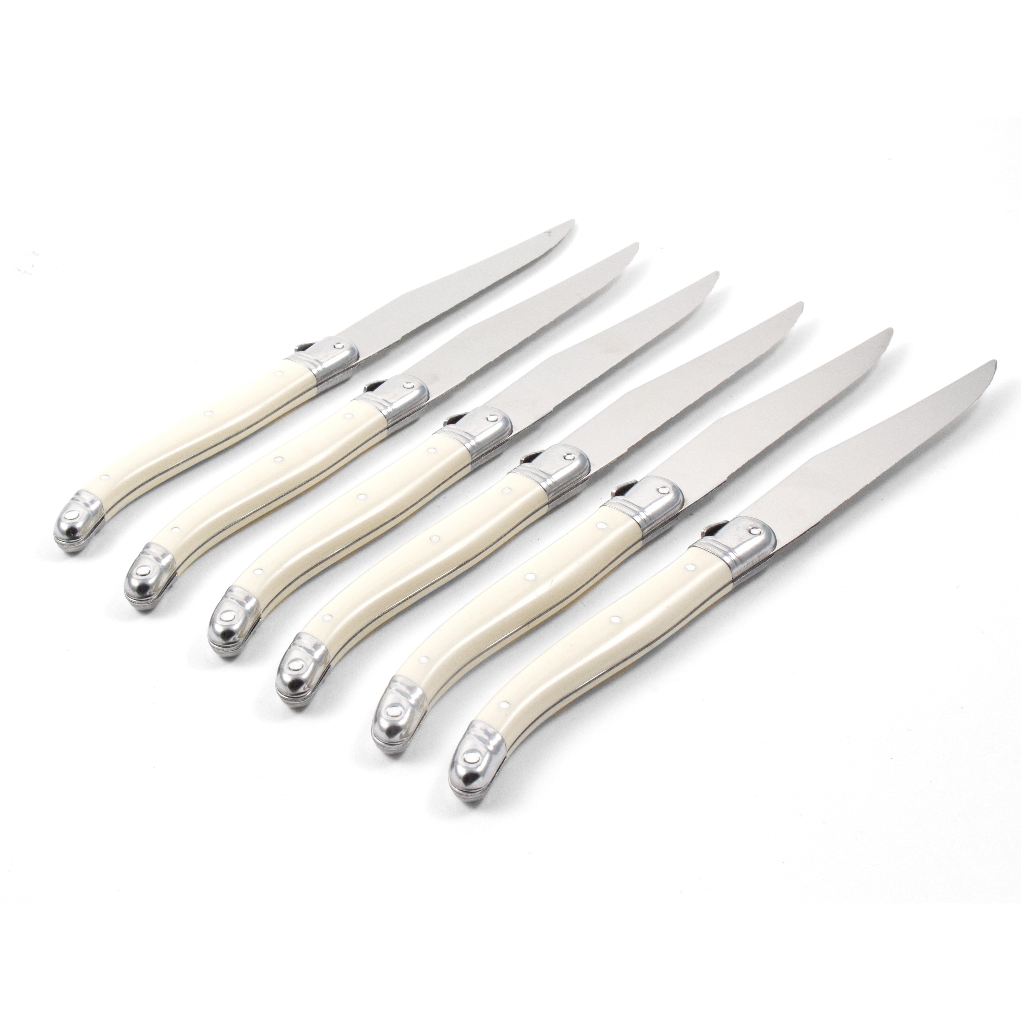 Laguiole Ivory Knives in Wooden Box with Acrylic Lid (Set of 6) Cutlery Laguiole Brand_Laguiole Kitchen_Dinnerware Kitchen_Kitchenware Knife Sets Laguiole Spring Collection Laguiole_Knives_S_6_-_White_out_of_box
