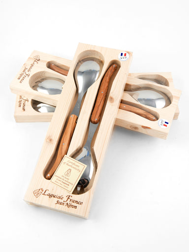 Laguiole French Olivewood Serving Set in Wood Box - Regular Finish Cutlery Laguiole Brand_Laguiole Carving Sets Kitchen_Dinnerware Laguiole Serveware Laguiole_machine_finished_Salad_set_OL