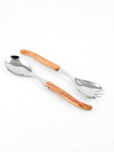 Laguiole French Olivewood Serving Set in Wood Box - Regular Finish Cutlery Laguiole Brand_Laguiole Carving Sets Kitchen_Dinnerware Laguiole Serveware Laguiole_machine_finished_Salad_set_Ol_2