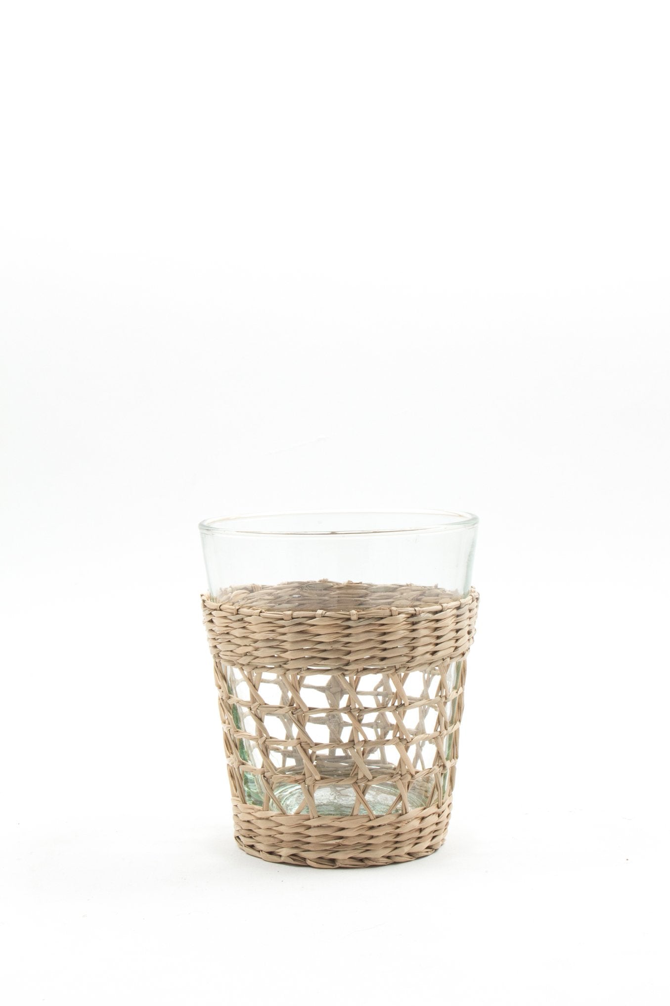 Seagrass Cage Wide Tumbler Glass Seagrass Brand_Seagrass & Rattan Champagne Flutes Cocktail Kitchen_Drinkware SeagrassCageTumbler