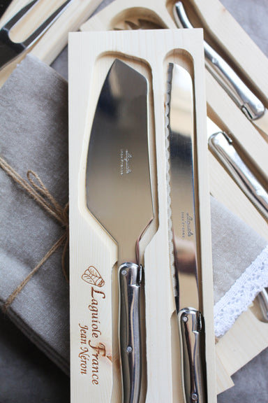 Laguiole Platine Cake & Bread Set All Stainless Wooden Box Cutlery Set Laguiole Brand_Laguiole Cheese Sets Kitchen_Dinnerware Laguiole Loose Mini Rainbow Utensils Serveware Stainless_Steel_Platine_Bread_Set_Lifestyle_1_8d49e7e9-2fbc-4a18-a1bf-576f03693b1f
