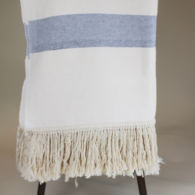 Large White Handmade Moroccan Throw with Blue Stripe Textile Une Vie Nomade Brand_Une Vie Nomade New Arrivals Une Vie Nomade Untitleddesign