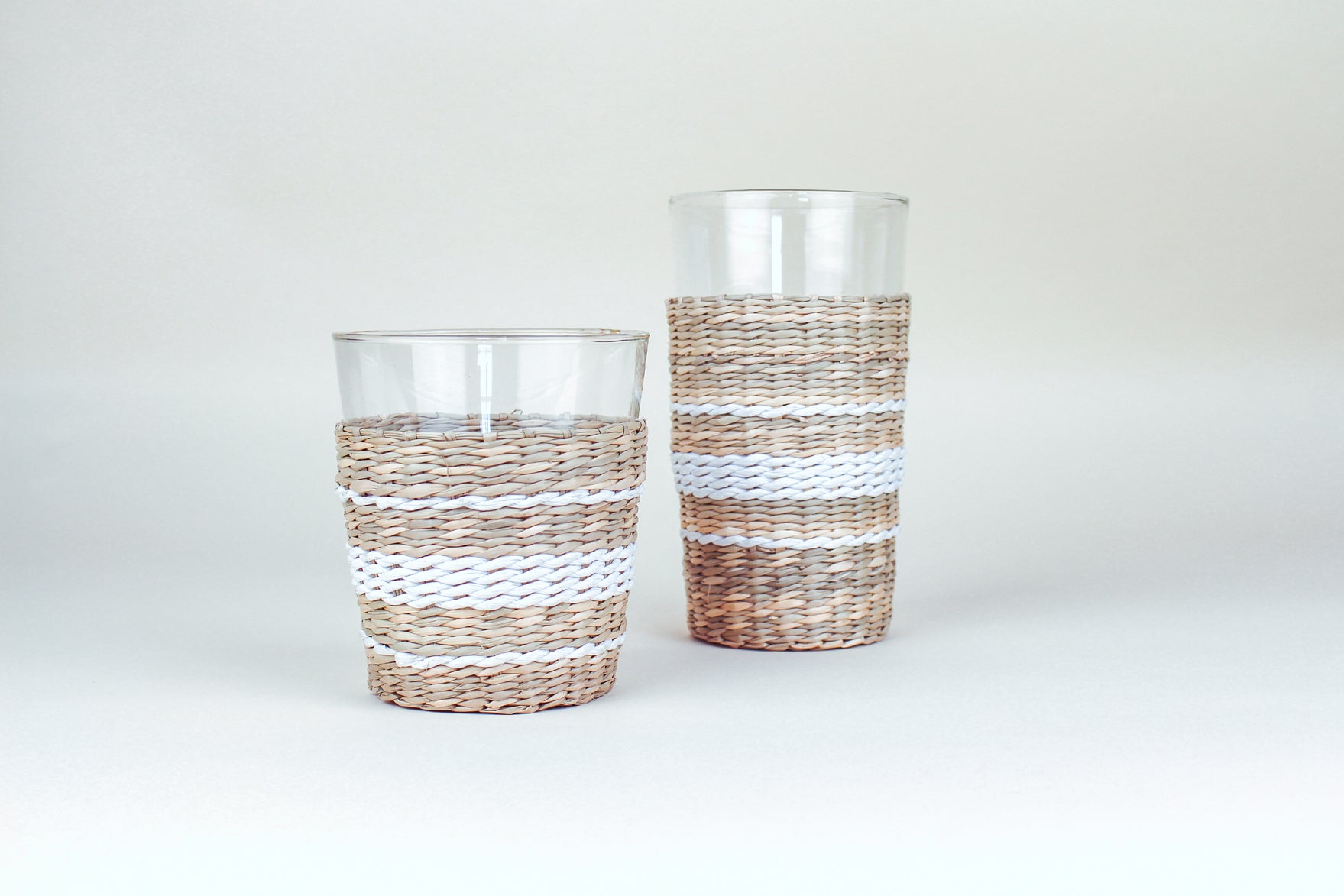 White Collection Seagrass Wide Tumbler (Now 25% off!) Glass Seagrass Brand_Seagrass & Rattan Kitchen_Drinkware lm New Arrivals Seagrass Tumblers & Highballs White-Stripe-Seagrass-Highball-and-Tumbler-6880-L4CNT-WH-and-6880-L001CNT-WH---small