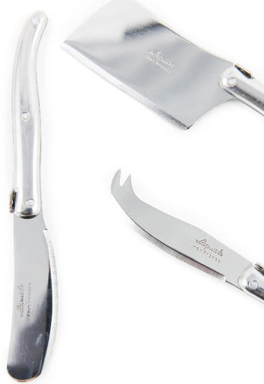 Laguiole Stainless Steel Mini Cheese Set in Kraft Box (Cutter, Spreader, Fork Tipped Knife) Cutlery Set Laguiole Brand_Laguiole Gift Sets Kitchen_Dinnerware Kitchen_Kitchenware Knife Sets Laguiole Mini Cheese Sets Spring Collection S3SSminicheesekraftbox