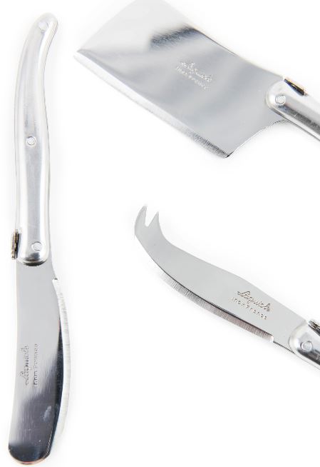 Laguiole Stainless Steel Mini Cheese Set in Kraft Box (Cutter, Spreader, Fork Tipped Knife) Cutlery Set Laguiole Brand_Laguiole Gift Sets Kitchen_Dinnerware Kitchen_Kitchenware Knife Sets Laguiole Mini Cheese Sets Spring Collection S3SSminicheesekraftbox