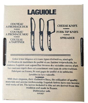 Laguiole Stainless Steel Mini Cheese Set in Kraft Box (Cutter, Spreader, Fork Tipped Knife) Cutlery Set Laguiole Brand_Laguiole Gift Sets Kitchen_Dinnerware Kitchen_Kitchenware Knife Sets Laguiole Mini Cheese Sets Spring Collection karftpackagingback