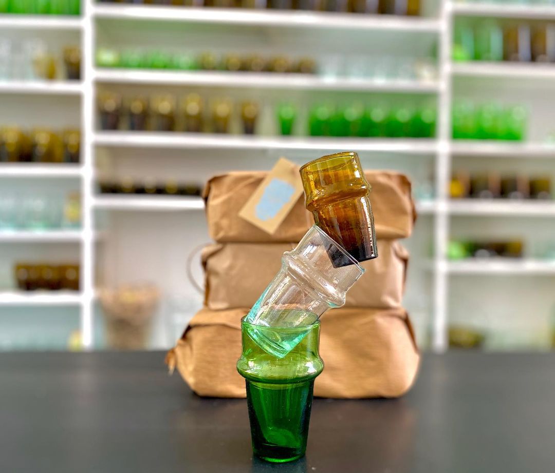 Beldi Medium Glass Green Glass Kessy Beldi Brand_Kessy Beldi Brand_Une Vie Nomade Kitchen_Drinkware Wine Glasses kessybeldimoroccanrecycledteaglasses