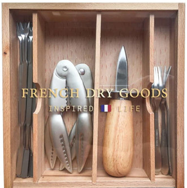 French Dry Goods Seafood Set with Cracker in Wooden Box with Acrylic Lid Cutlery Set French Dry Goods Brand_Laguiole Flatware Sets Gift Sets Kitchen_Dinnerware Laguiole seafood
