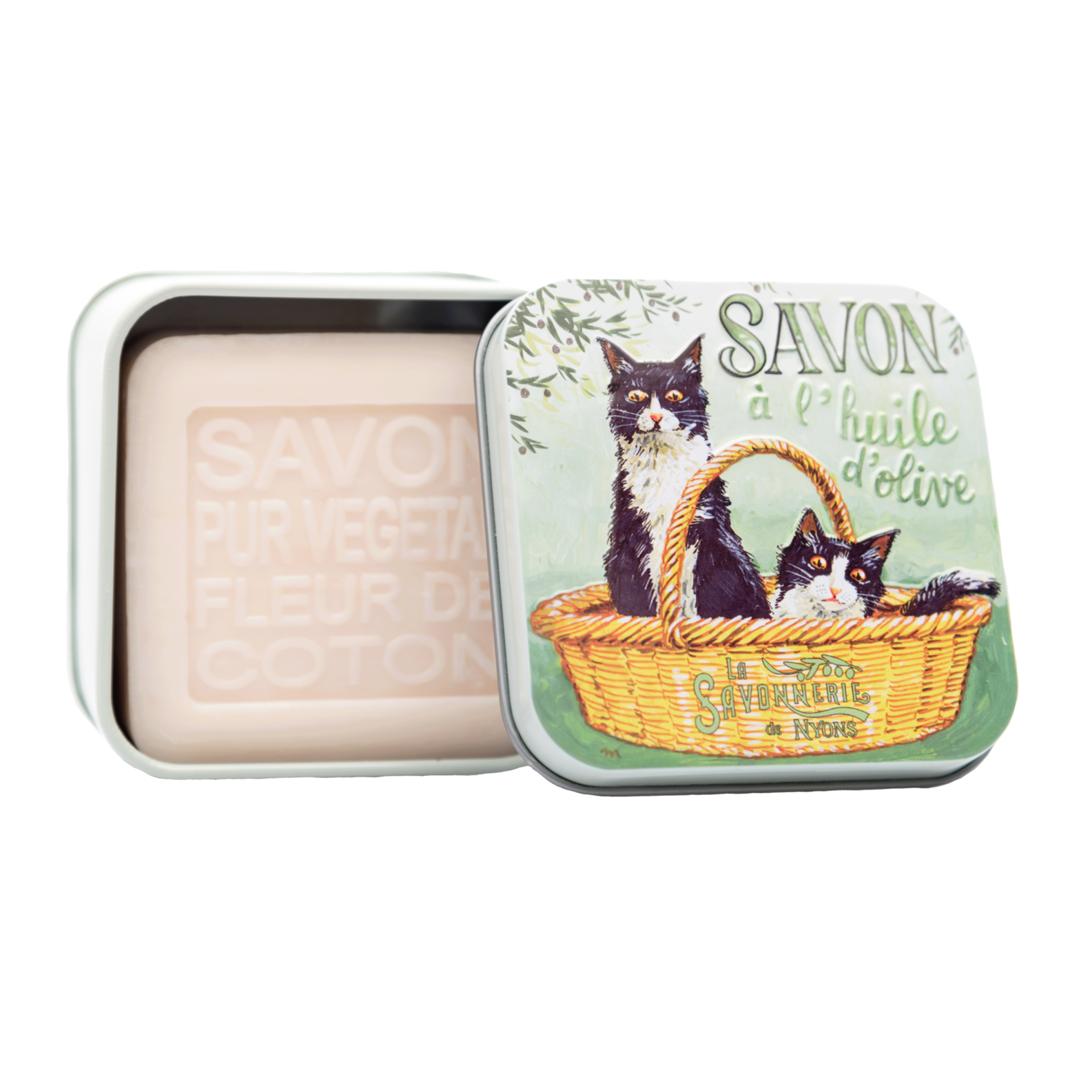 La Savonnerie de Nyons 100g Soap in Tin Box - Cats Chat Noir & Blanc Bath & Body La Savonnerie de Nyons 100g Soap in Tin Box Back in stock Bath & Body_Bar Soap Brand_La Savonnerie de Nyons Home_Provençal Style KTFWHS 100gSoapinTinBoxChatNoir_Blanc