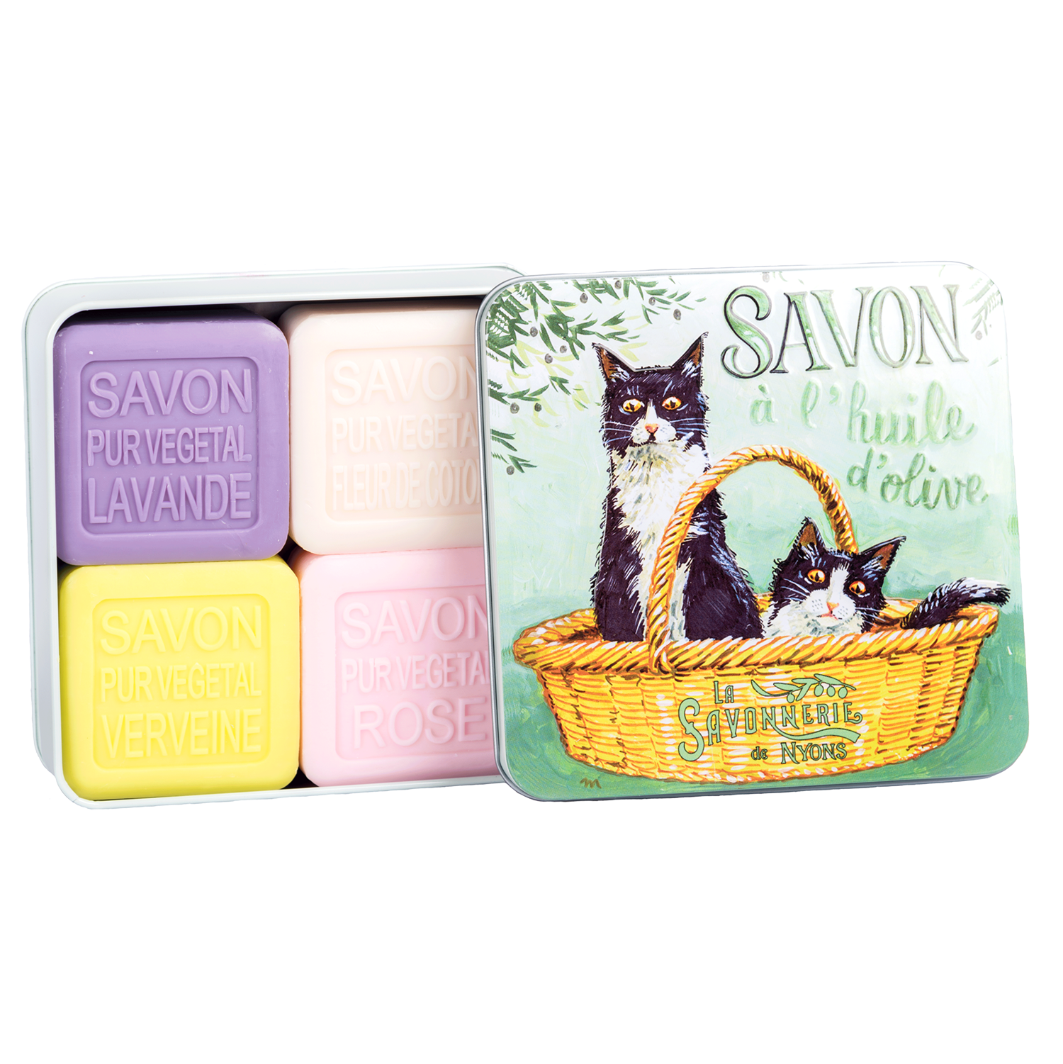 La Savonnerie de Nyons Set of 4 Soaps in Tin Box Chat Noir & Blanc Soap La Savonnerie de Nyons 200g Soap in Tin Box Bath & Body_Bar Soap Brand_La Savonnerie de Nyons KTFWHS 100gSoapsinTinBox-Black_WhiteCat