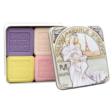 La Savonnerie de Nyons Set of 4 Soaps in Tin Box Mucha Soap La Savonnerie de Nyons 200g Soap in Tin Box Bath & Body_Bar Soap Brand_La Savonnerie de Nyons KTFWHS 100gSoapsinTinBox-Mucha