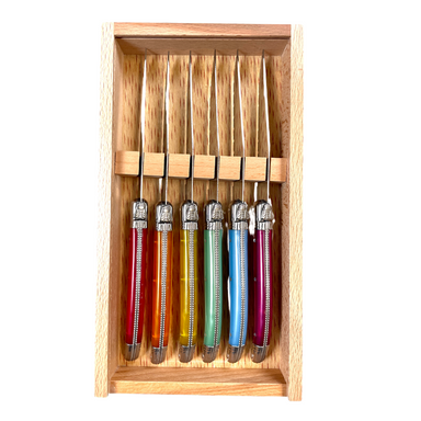 Laguiole Rainbow Platine Knives in Wooden Box with Acrylic Lid (Set of 6) Cutlery Laguiole Brand_Laguiole Flatware Sets Kitchen_Dinnerware Kitchen_Kitchenware Laguiole 1_cb1ea276-d079-415f-92b9-305ae5d65693
