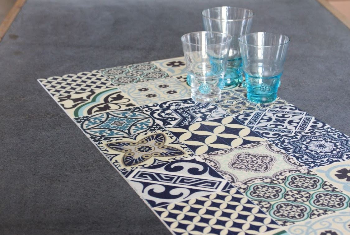 Blue, magenta & pearl table runner - constance