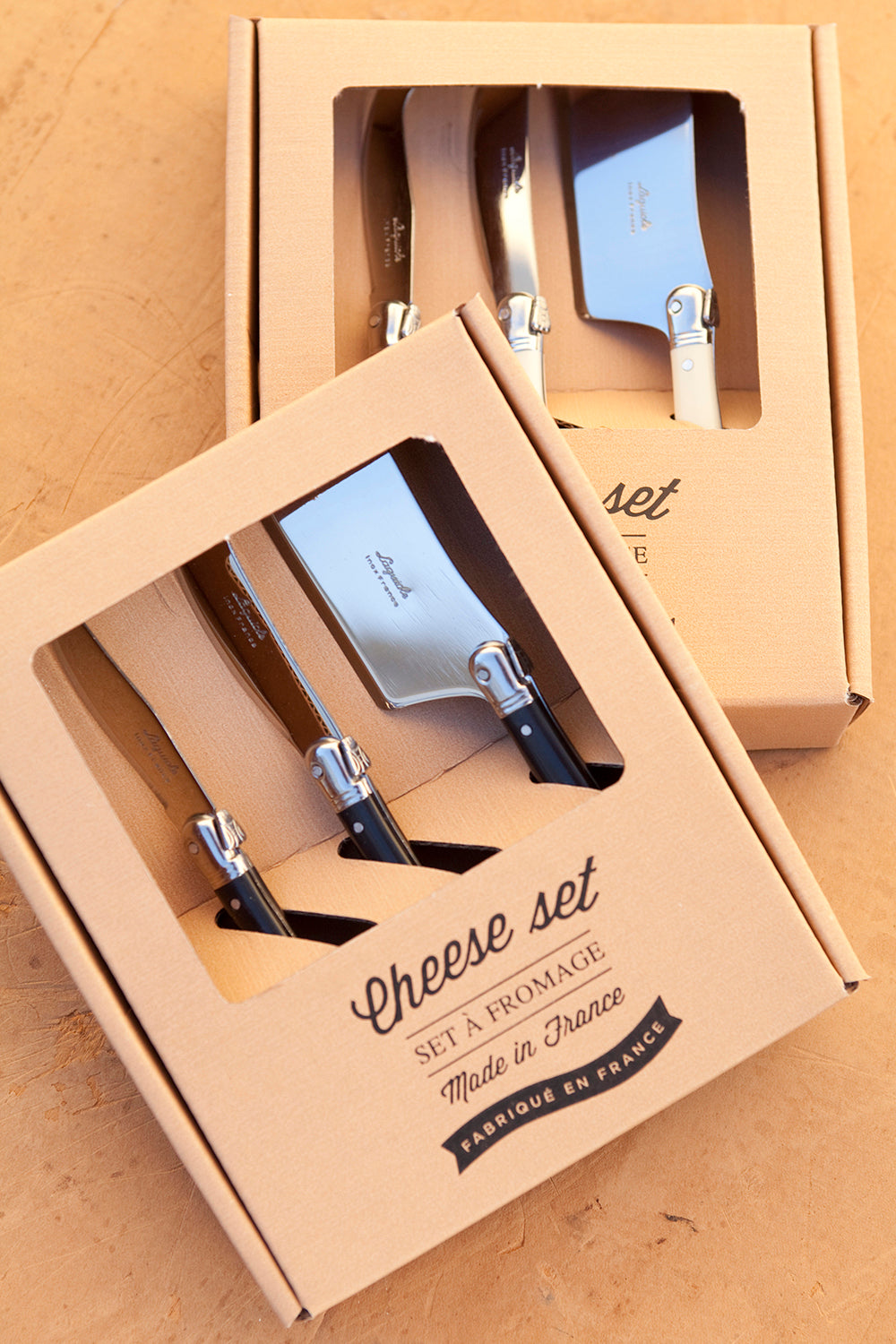 Laguiole Black Mini Cheese Set (Cutter, Spreader, Fork Tipped Knife) in Brown Box (Set of 3) Cutlery Set Laguiole Brand_Laguiole Gift Sets Kitchen_Dinnerware Kitchen_Kitchenware Knife Sets Laguiole Mini Cheese Sets Spring Collection 6_13_16_LG_111