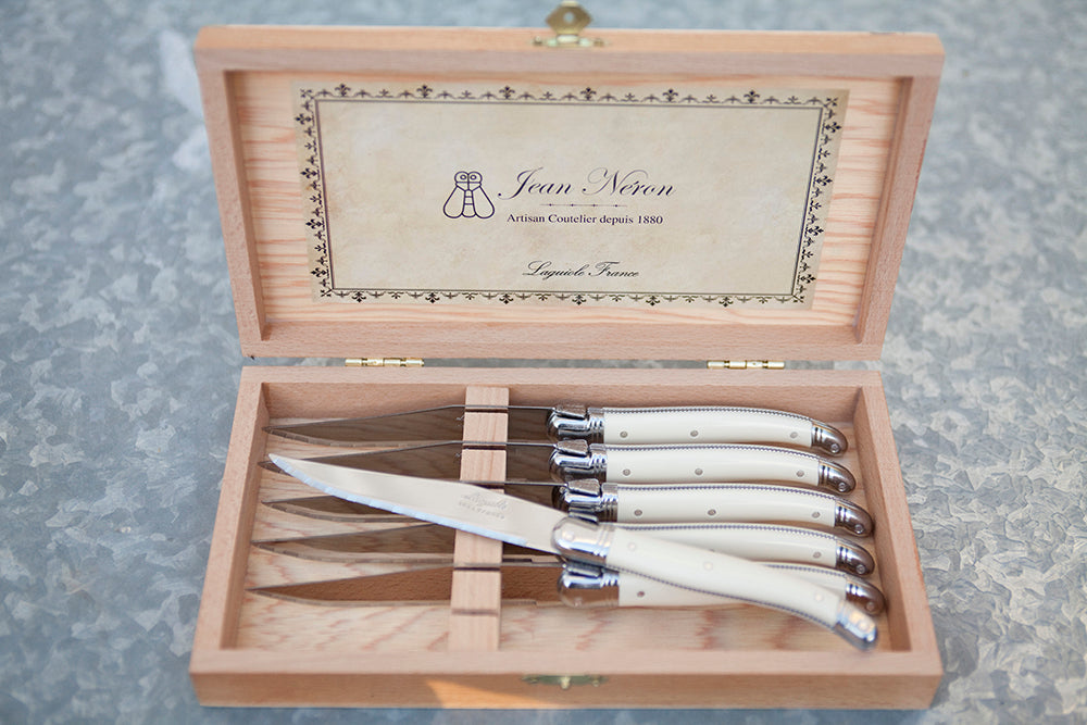 Laguiole Ivory Knives Platine in Presentation Box (Set of 6) Cutlery Laguiole Brand_Laguiole Kitchen_Dinnerware Kitchen_Kitchenware Knife Sets Laguiole Spring Collection 6_13_16_LG_97