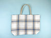 Cassandre Blue Plaid Thieffry Linen Shopping Bag with Braided Handle and Inner Zipper Pocket - Textile - Thieffry - Brand_Thieffry - New Arrivals - Shopping Bags - Textiles_Tote Bags - Thieffry - 7414-1001CassandreBluePlaidThieffryShoppingBag_BraidedHandle_ZipperPocket