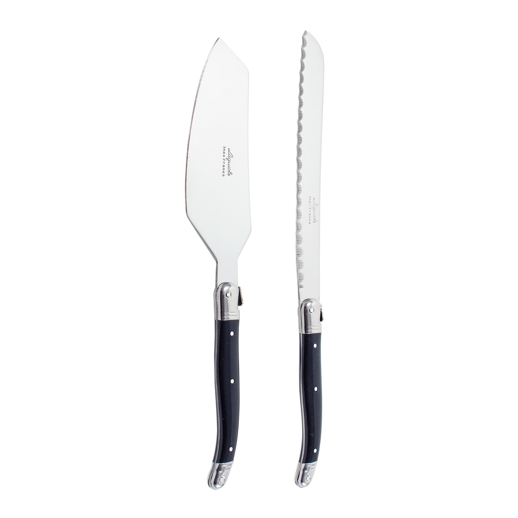 Laguiole Black Cake Set in Wood Box (Cake Slicer and Bread Knife) Cutlery Laguiole Brand_Laguiole Kitchen_Dinnerware Kitchen_Kitchenware Knife Sets Laguiole Spring Collection 7900-20629_BK_Laguiole-Black-Cake-_-Bread-Set