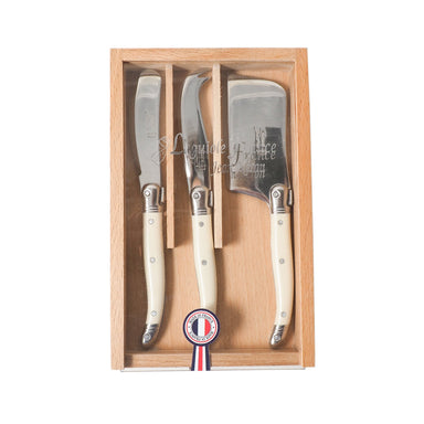 Laguiole Mini Ivory Cheese Set in Wooden Box with Acrylic Lid (Set of 3) Cutlery Set Laguiole Brand_Laguiole Cheese Sets Gift Sets Kitchen_Dinnerware Kitchen_Kitchenware Laguiole Loose Mini Rainbow Utensils Mini Cheese Sets 7900-3300_I-Laguiole-Mini-Ivory-Cheese-Set-in-Clear-Top-Wooden-Box-_Set-of-3