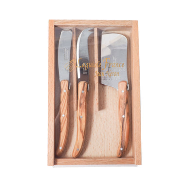 Laguiole Mini Olivewood Cheese Set in Wooden Box with Acrylic Lid (Set of 3) Cutlery Set Laguiole Brand_Laguiole Cheese Sets Gift Sets Kitchen_Dinnerware Kitchen_Kitchenware Laguiole Loose Mini Rainbow Utensils Mini Cheese Sets 7900-3300_OL-Laguiole-Mini-Olivewood-Cheese-Set-in-Clear-Top-Wooden-Box-Set-of-3__Web