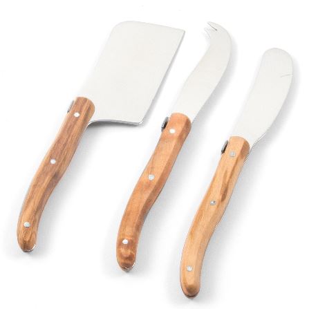 Laguiole Olivewood Mini Cheese Set in Brown Box (Cutter, Spreader, Fork Tipped Knife) Cutlery Set Laguiole Brand_Laguiole Flatware Sets Gift Sets Kitchen_Dinnerware Kitchen_Kitchenware Laguiole Mini Cheese Sets 7900-3333_OL