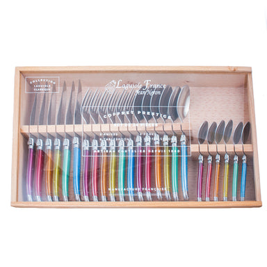 Laguiole Rainbow Flatware in Wooden Box with Acrylic Lid (Set of 24) Cutlery Set Laguiole Brand_Laguiole Cheese Sets Kitchen_Dinnerware Laguiole Loose Mini Rainbow Utensils 7900-54000N_AL_Laguiole-Rainbow-Set-of-24-Flatware