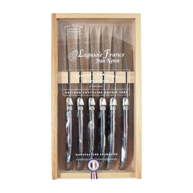 Laguiole Black Marble Platine Knives in Wooden Box with Acrylic Lid (Set of 6) Cutlery Laguiole Brand_Laguiole Kitchen_Dinnerware Kitchen_Kitchenware Knife Sets Laguiole Spring Collection 7900-54000_BM_AL-Laguiole-Black-Marble-Knives-in-Wooden-Box-with-Acrylic-Lid-_Set-of-6__platine-edit