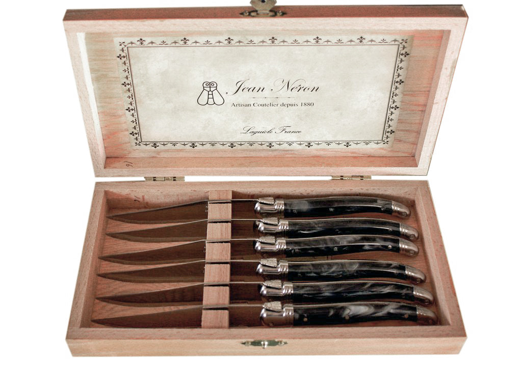 Laguiole Black Marble Knives in Presentation Box (Set of 6) Cutlery Laguiole Brand_Laguiole Kitchen_Dinnerware Kitchen_Kitchenware Knife Sets Laguiole Spring Collection 7900-60540B_PB_4_1024x1024-edit
