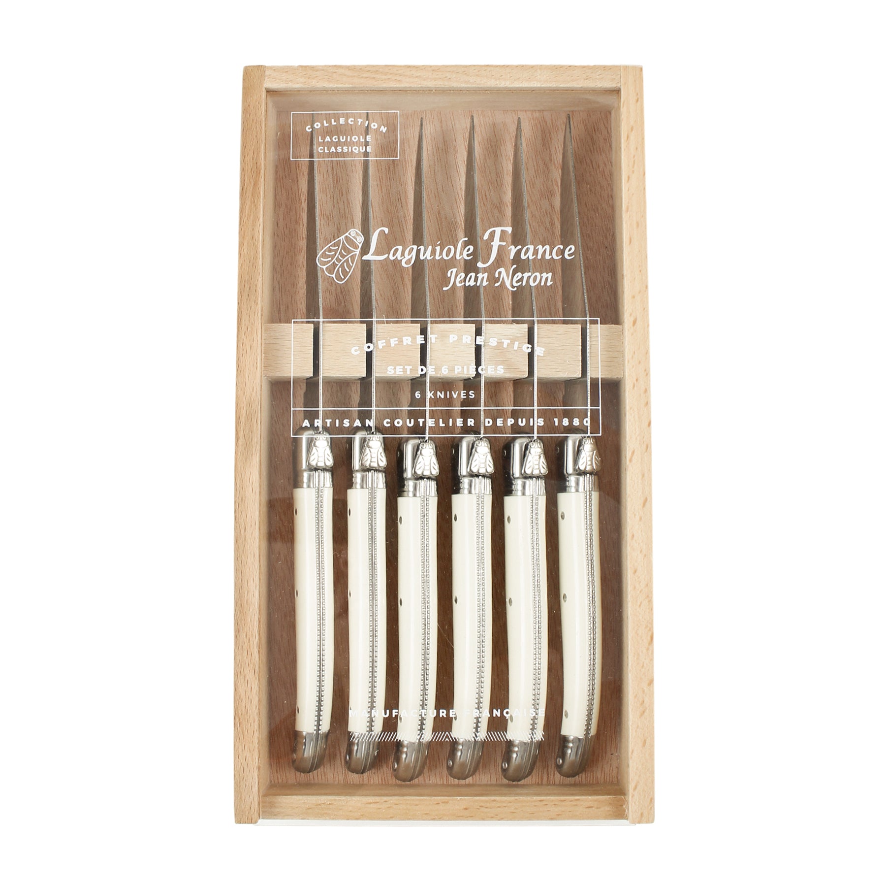 Laguiole Ivory Platine Knives in Wooden Box with Acrylic Lid (Set of 6) Cutlery Laguiole Brand_Laguiole Flatware Sets Kitchen_Dinnerware Kitchen_Kitchenware Laguiole 7900-60540M_I_AL-Laguiole-Ivory-Knives-Set-of-6-with-Acrylic-Lid_Web-_2_945359e1-2edc-43b5-b1d6-7d8acfdd8bb3