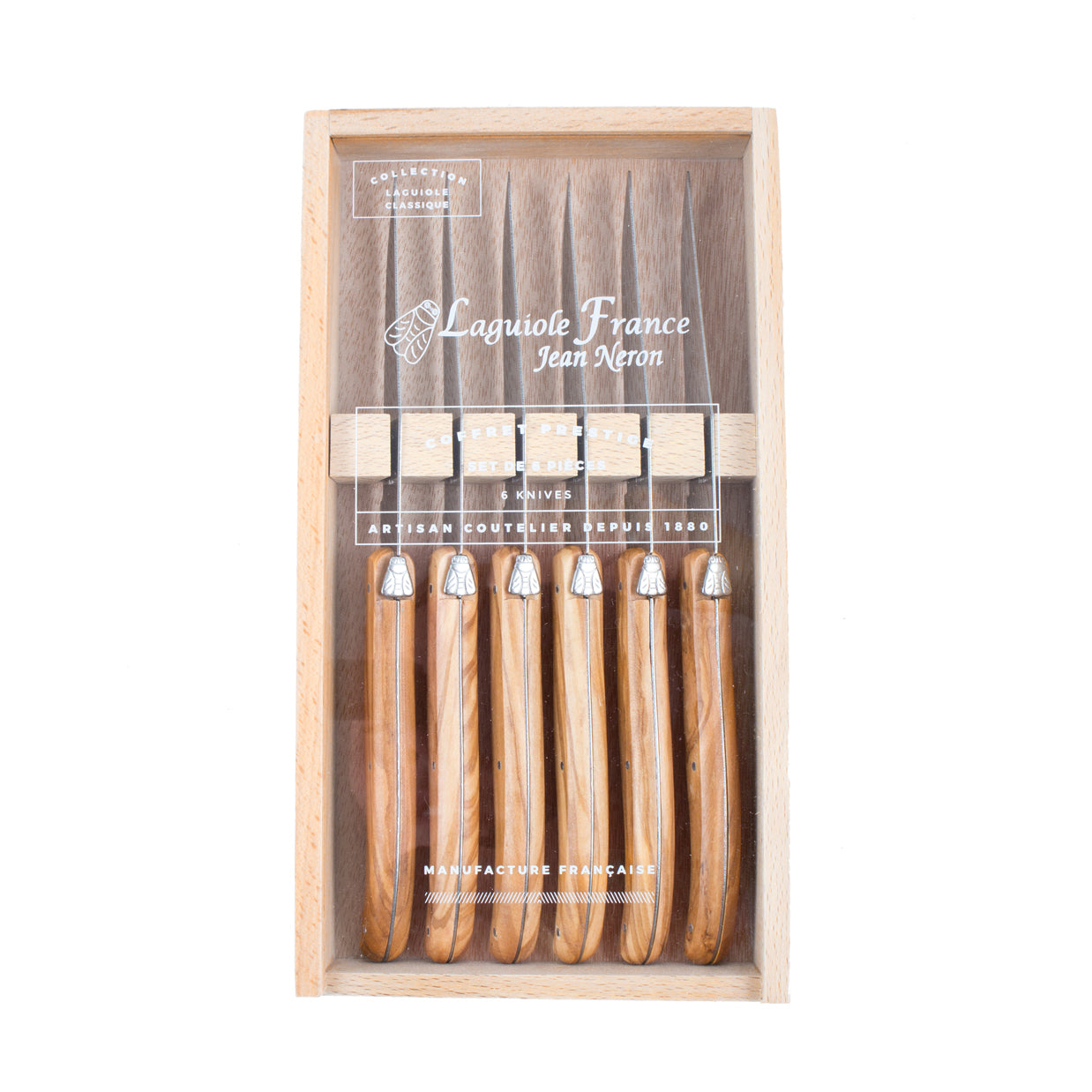 Laguiole Olivewood Knives in Wooden Box with Acrylic Lid (Set of 6) Cutlery Laguiole Brand_Laguiole Flatware Sets Kitchen_Dinnerware Kitchen_Kitchenware Laguiole 7900-60540M_OL_AL-Laguiole-Olivewood-Knives-in-Wooden-Box-with-Acrylic-Lid-Set-of-6_ef95315c-984d-4349-a200-ec21e187f7b7