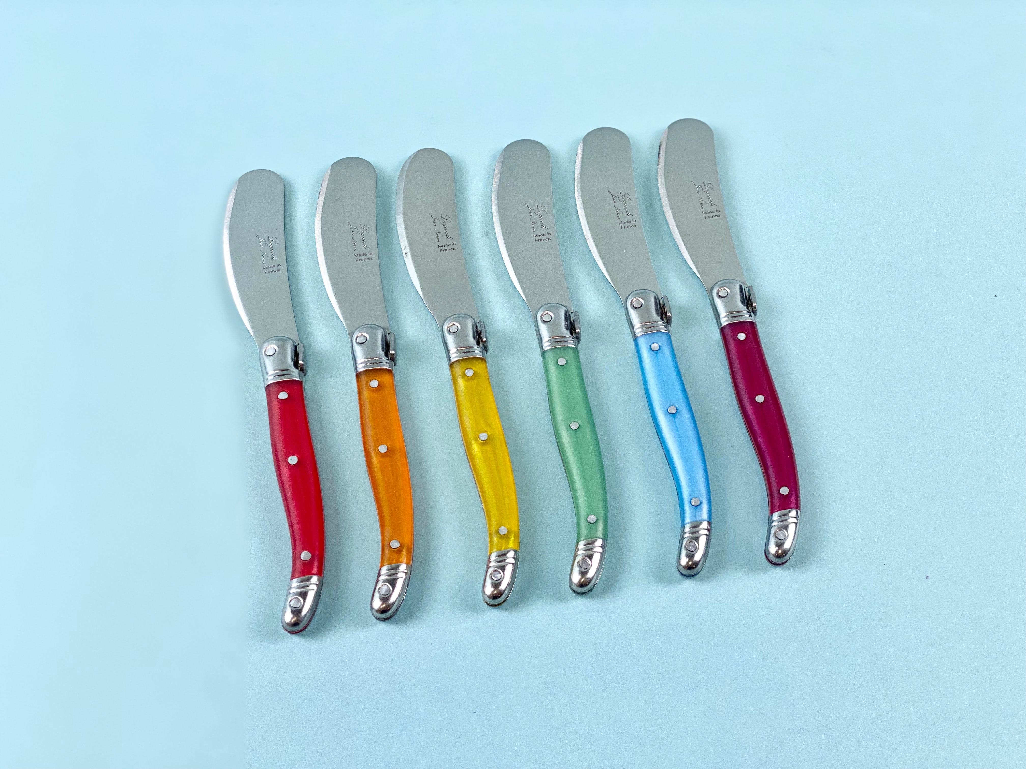 Laguiole Rainbow Mini Cheese Spreaders (Set of 12) Cutlery Laguiole Brand_Laguiole Cheese Sets Kitchen_Dinnerware Kitchen_Kitchenware Laguiole Loose Mini Rainbow Utensils Mini Cheese Sets Rainbow 790010545N