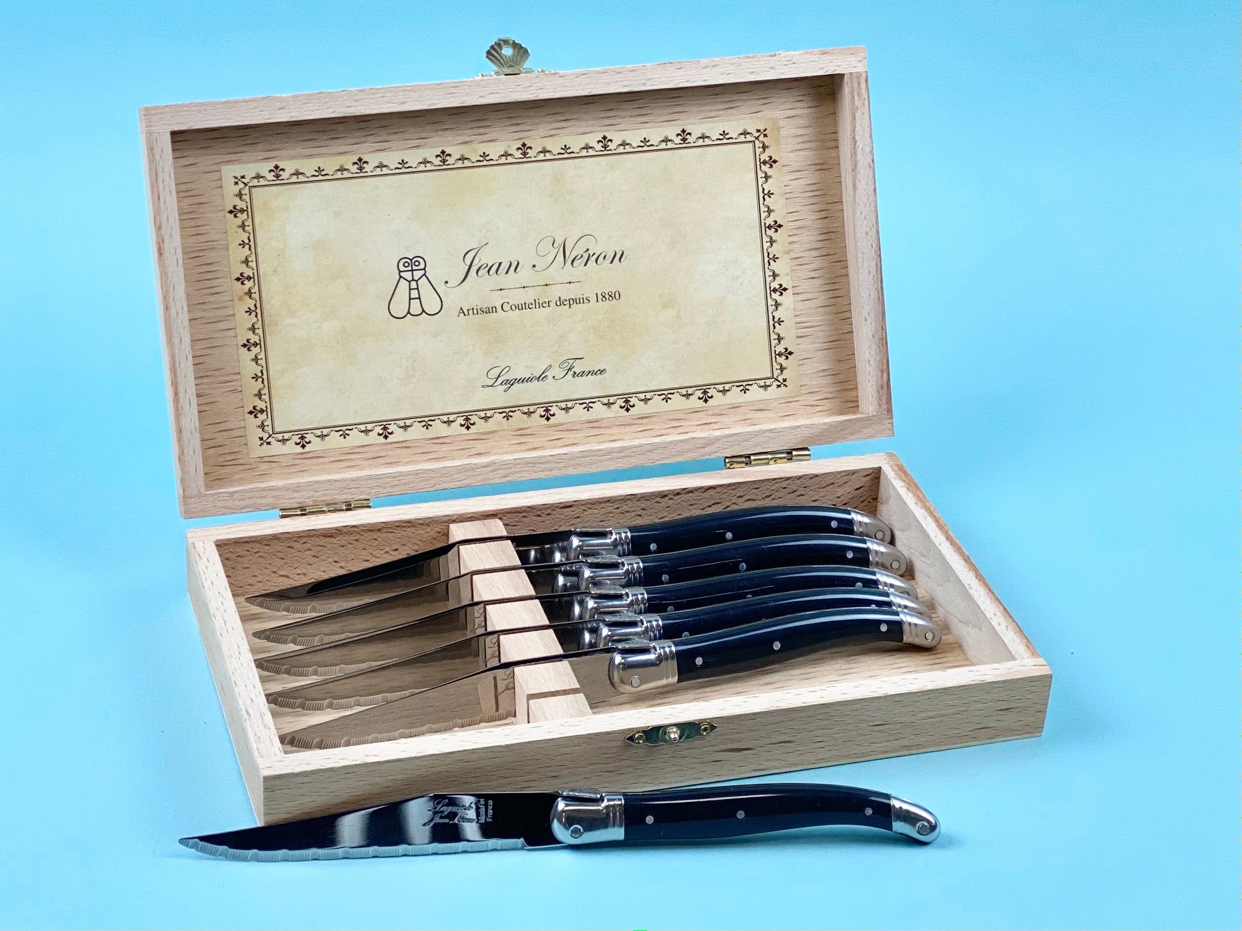 Laguiole Black Knives in Presentation Box (Set of 6) Cutlery Laguiole Brand_Laguiole Kitchen_Dinnerware Kitchen_Kitchenware Knife Sets Laguiole Spring Collection 790060540MBKPB