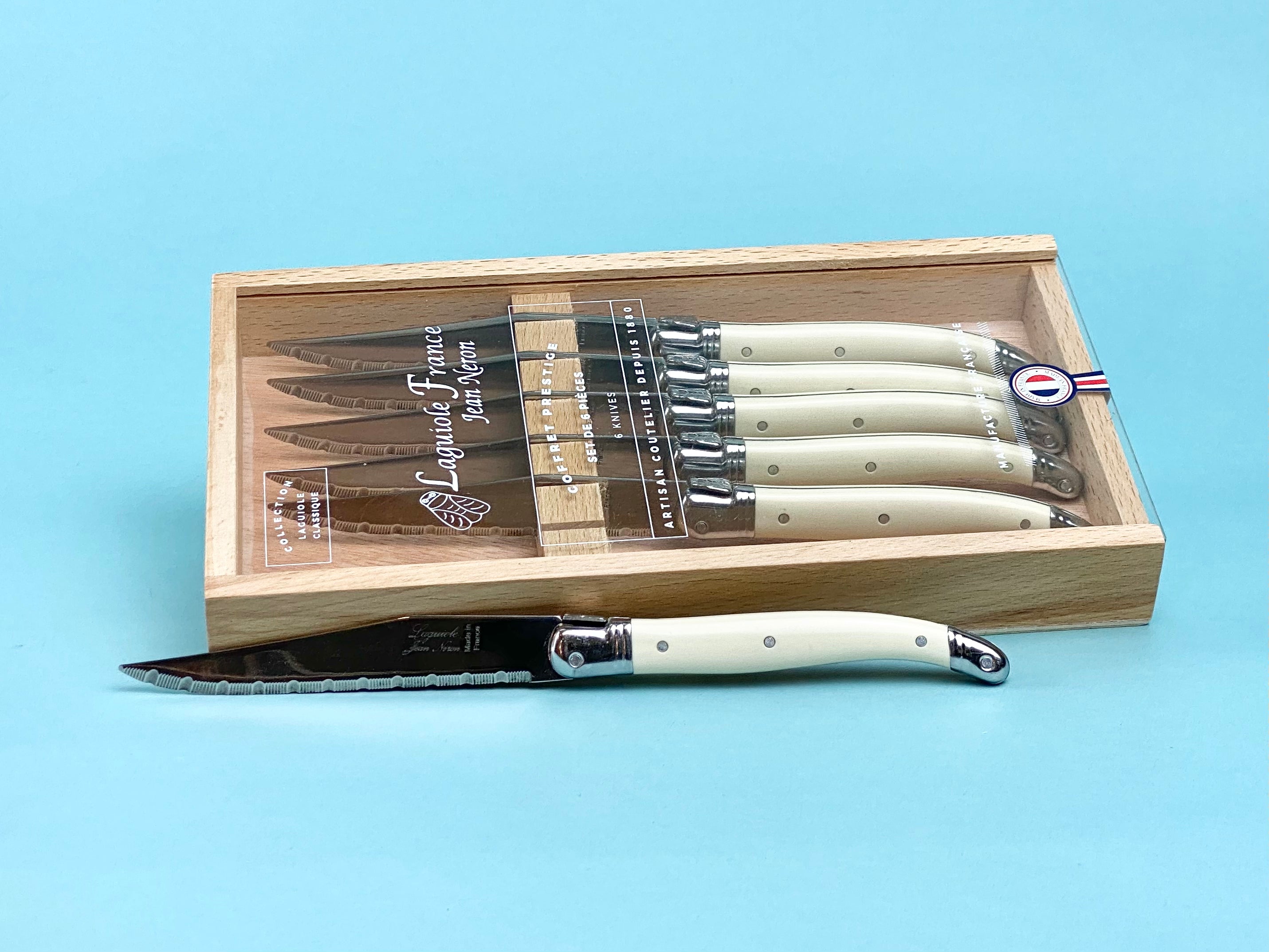 Laguiole Ivory Knives in Wooden Box with Acrylic Lid (Set of 6) Cutlery Laguiole Brand_Laguiole Kitchen_Dinnerware Kitchen_Kitchenware Knife Sets Laguiole Spring Collection 790060540MIAL